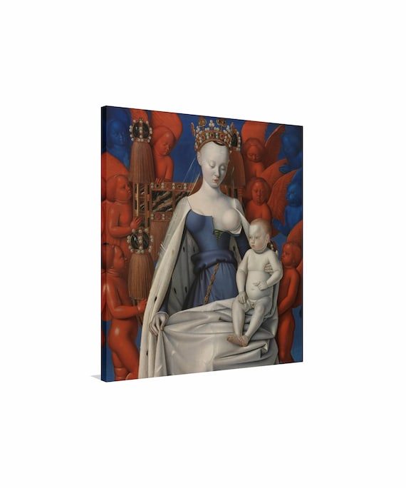 エリザベス·ソンレル「聖母子と天使」額装 複製工芸画 銅版画 絵画 D 聖母子と天使たち キャンバスアート、ジャン・フーケの宗教画 - Etsy 日本