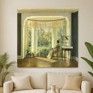 Reflections by Carl Vilhelm Holsoe Canvas Art | Victorian Era Aesthetic Interior Scene | Elegant Woman Wall Decor | Fine Art Canvas for Home