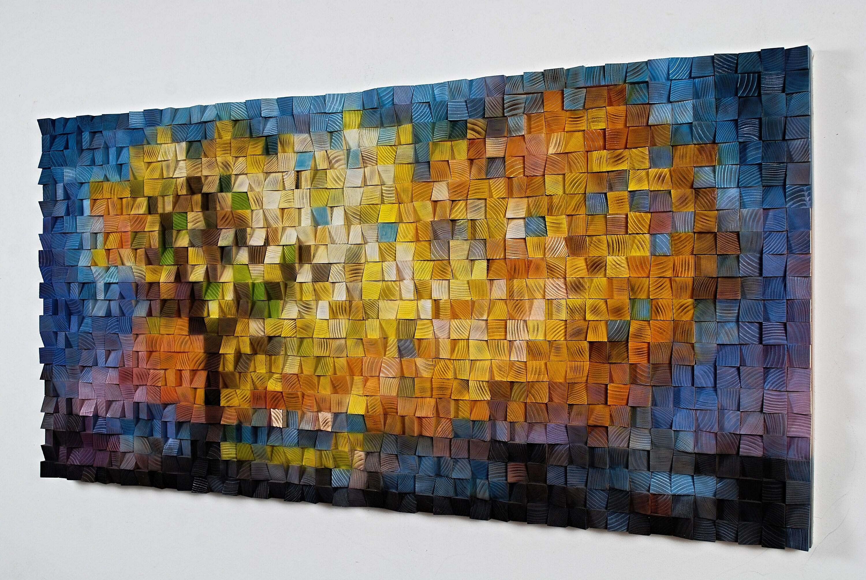Sunset 3d Wood Wall Art Sculpture Mosaic Painting With Tree