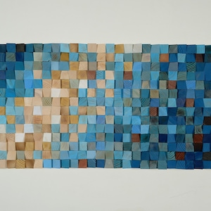 Wood wall art, Painting mosaic wooden decor sculpture, Abstract painting, Handmade original reclaimed art, Sound Acoustic diffuser,