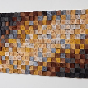 Wood wall art, Wooden mosaic, Painted 3d decor sculpture, sound diffuser diffusor, yellow brown Unique design, Abstract painting decoration