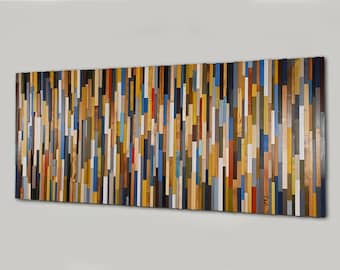 Wood Wall Art Sculpture Painted Decoration, Large 3d Modern Beige Mustard Brown Gray Unique Wooden Colorful Piece, Rustic Decoration Artwork