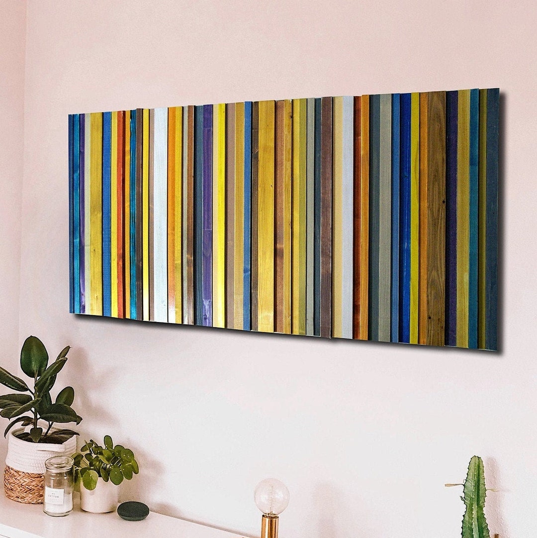 Wood Wall Art Stripes Gradient Sculpture 3d Wall Art Modern Etsy