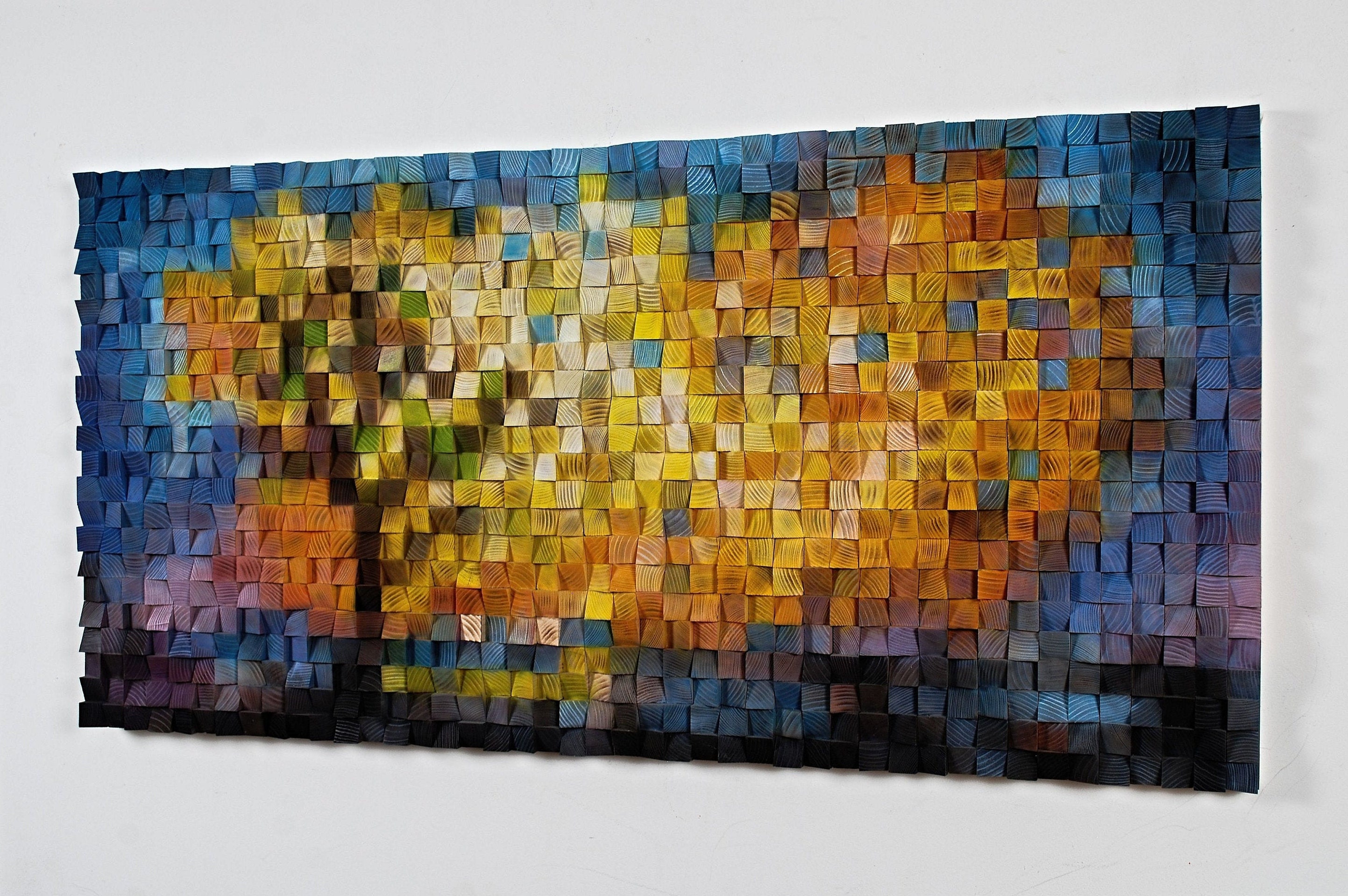 Sunset 3d Wood Wall Art Sculpture Mosaic Painting With Tree