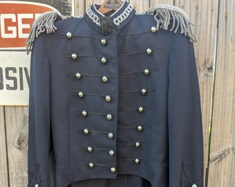 Vintage Tuckedo Cut Navy Blue Band Jacket With Siver Buttons and Accents