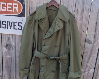 Original Vintage USA Military 1961 OD Green Overcoat Very Good Condition Small Regular