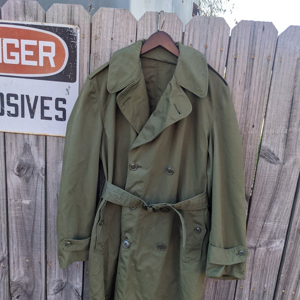 Original Vintage USA Military 1961 OD Green Overcoat Very Good Condition Small Regular
