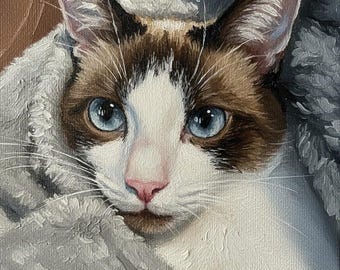 Dipinto ad olio personalizzato per animali domestici, dipinto a mano su tela, ritratto artistico da foto, commissione, memoriale di perdita, regalo personalizzato per gli amanti dei gatti, regalo di compleanno