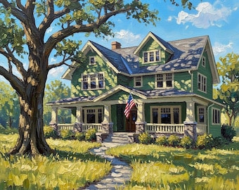 Custom House Portrait from Photo, Hand Painted Oil Painting, First Home Gift, Housewarming Gift, Realtor Closing Gift