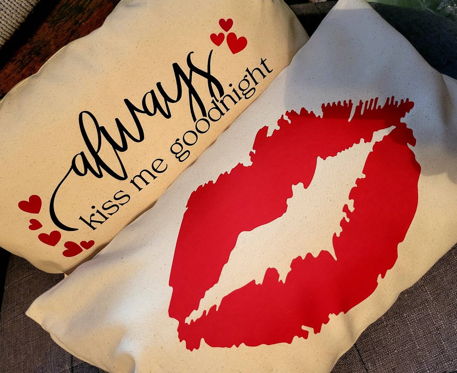 Always Kiss Me Goodnight Kissy Lips His/hers Pillow Cover Etsy