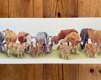 Grazin’ Squad - 限定版ジクレーパノラマ牛プリント：動物の絵、田舎のアート、農場、農家の装飾、牛、牛