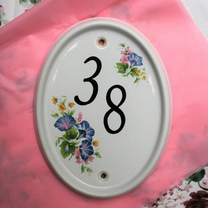 Oval Ceramic Plaque  nr. 38 with black number for exterior or entrance doors  20 x 15 cm  Ceramic