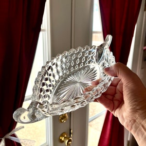 Vintage FOSTORIA AMERICAN Large RELISH Boat Glass Serving Dish 12 Inch Double Handle Crystal Clear Old Pattern 2056 Early American Fostoria