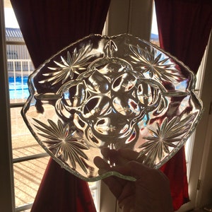 Vintage Collectible Anchor Hocking Plate EAPC Pattern DEVILED EGG Relish Tray Platter Old Early American Prescut Pressed Glass Star of David