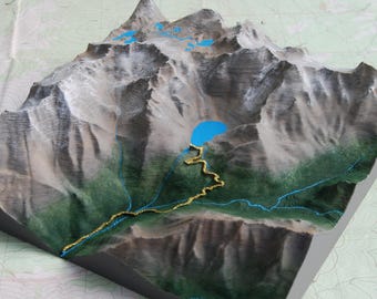 Colchuck Lake & The Enchantments 3D Terrain Model - Washington Alpine Lakes Wilderness - Hand-Painted - Custom Hiking Display