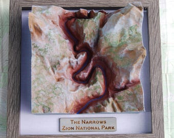 The Narrows - Zion National Park - Hand Painted - 3D Printed Topographical Art