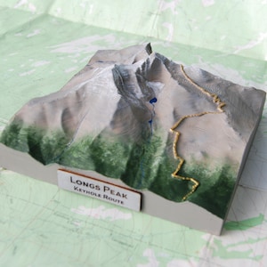 Longs Peak with Keyhole Route - Painted Model, 3D Printed Mountain, Framed Artwork