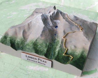 Longs Peak with Keyhole Route - Painted Model, 3D Printed Mountain, Framed Artwork