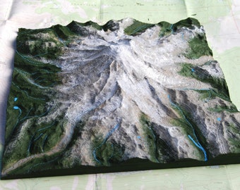 3D Topographic Map of Mount Rainier: Hand-Painted