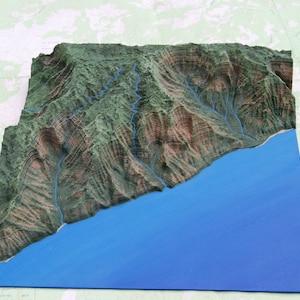 Sentier Kalalau, modèle de la côte Nā Pali - Montagne 3D peinte, carte de randonnée