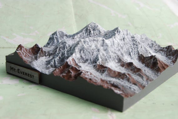 Mt. Everest - Hand Painted Model - 3D Printed Mountain, Framed