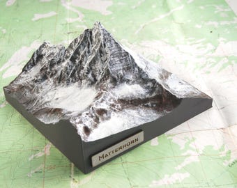 Matterhorn Model - Painted 3D Printed Topo Map, Mountain Art Decor