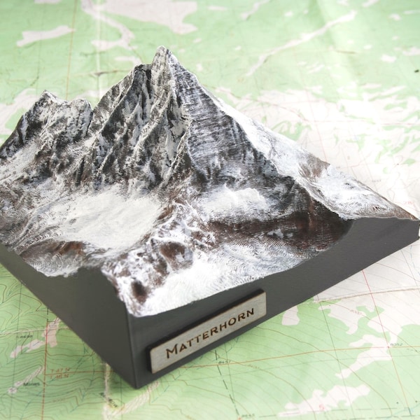 Matterhorn Model - Painted 3D Printed Topo Map, Mountain Art Decor