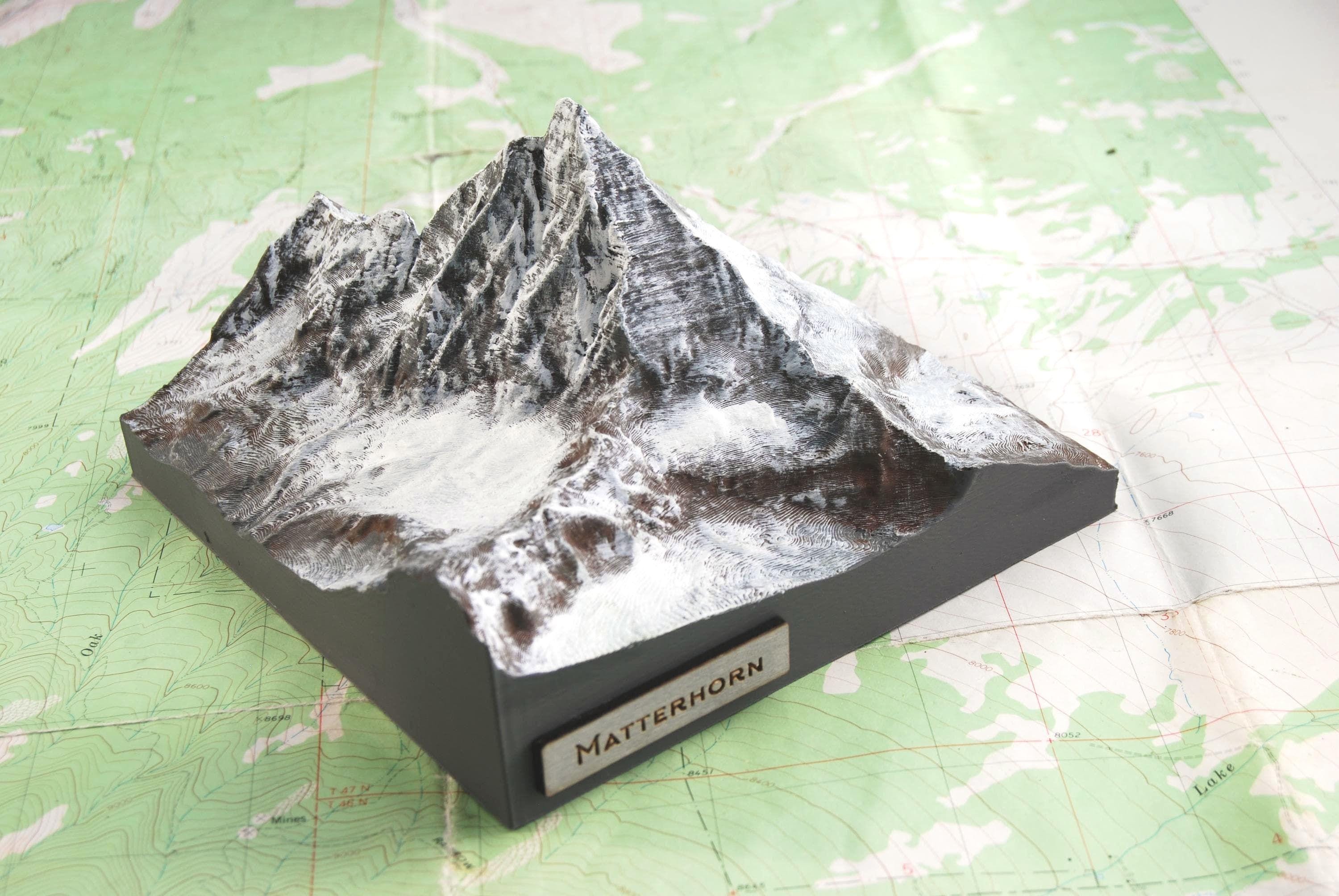 Matterhorn Model - Painted 3D Printed Topo Map, Mountain Art Decor