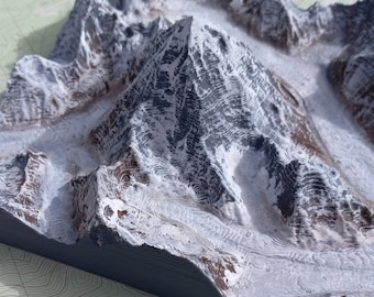 K2 Model - Painted Wall Art, 3D Printed Mountain Replica, Seven Summits, hiking gift