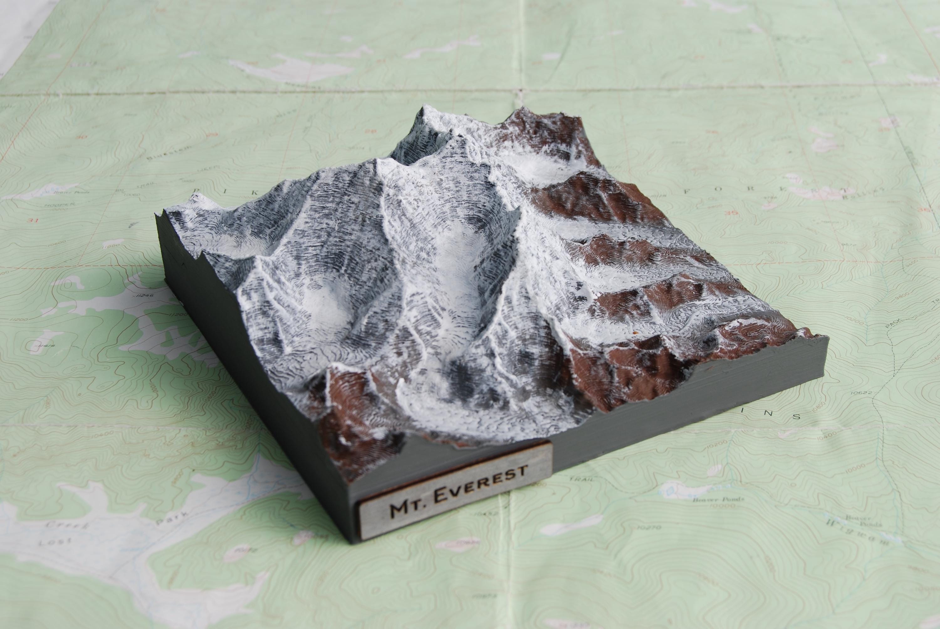Mt. Everest - Hand Painted Model - 3D Printed Mountain, Framed