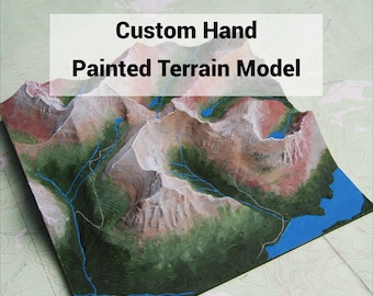 Modello di montagna 3D personalizzato - Modello di terreno personalizzato - Arte murale dipinta a mano