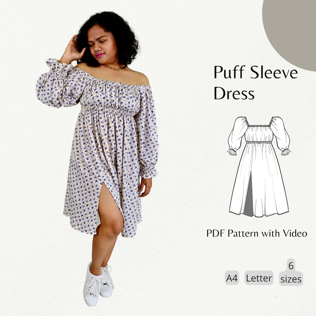 Puff Sleeve Dress PDF Pattern Easy Instructions for - Etsy