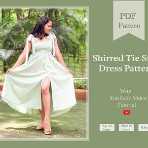 Shirred Tie Strap Maxi Dress PDF Pattern | Smock Dress with Circular Skirt PDF Pattern | Sewing Digital Pattern| autumn dress pdf pattern