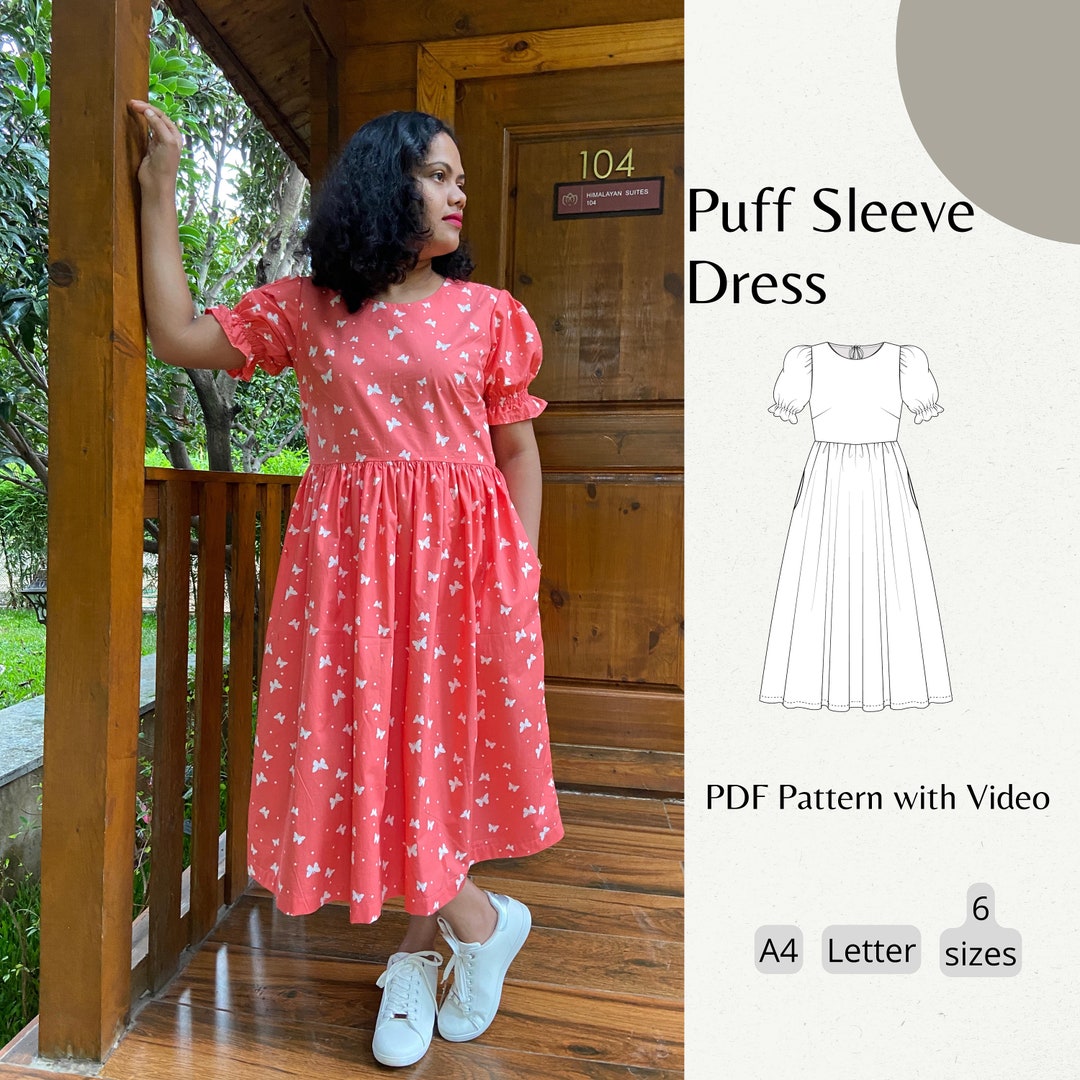 Puff Sleeve Maxi Dress PDF Pattern Women Dress Digital Pattern Maxi ...