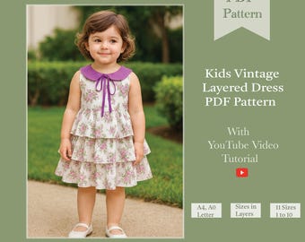 Kids Vintage Layered Dress Sewing Pattern - Sizes 1-10 (PDF Pattern)