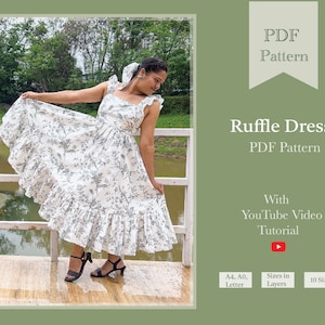 Ruffle Midi Dress Sewing Digital PDF Pattern | Maxi dress pdf pattern | Midi Dress Pattern | SewingPandaPatterns | spring sewing pattern