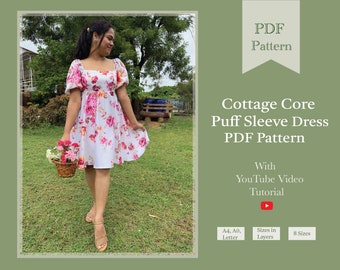 Cottage Core Puff Sleeve Dress Sewing Pattern (Digital PDF)