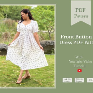 Front Button Up Puff Sleeve Maxi Dress PDF Pattern | Women Puff Sleeve Maxi Dress Digital Pattern | spring patterns