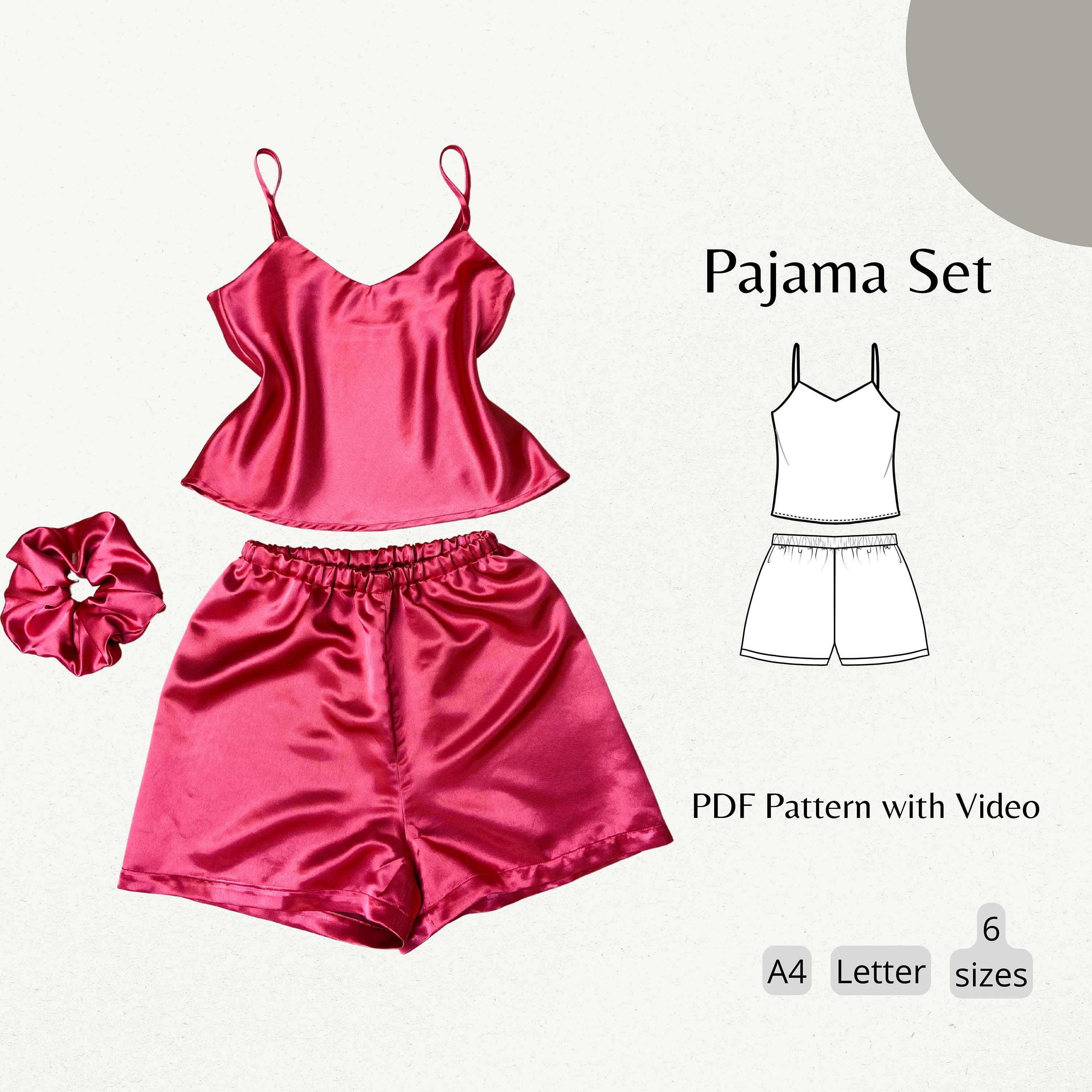 Women Pajama Set PDF Pattern Satin Pajama Sleepwear Nightie Pajamas Night  Wear Free Scrunchie Shorty Pajamas Summer Pajama 