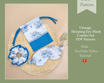 Vintage Eye Mask Sewing Pattern – Combo Set with YouTube Tutorial (PDF Pattern)