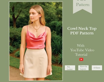 Cowl Neck Cami Top Sewing Pattern | Women's Sizes 2-12 (PDF Pattern)