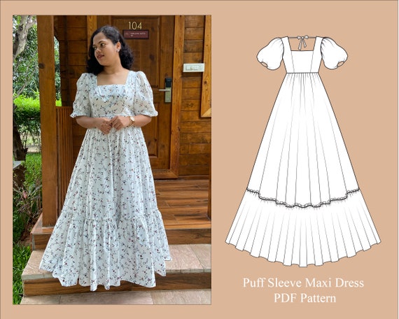 Puff Sleeve Maxi Dress Sewing PDF Pattern  Cottage Dress