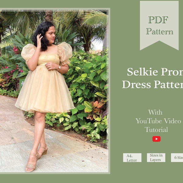 Puff Sleeve Prom dress pdf pattern | puff sleeve dress digital pattern | Prom dress pdf pattern | autumn dress sewing pattern