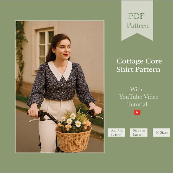 Cottage Core Shirt Sewing Pattern | Vintage Blouse (PDF Pattern)