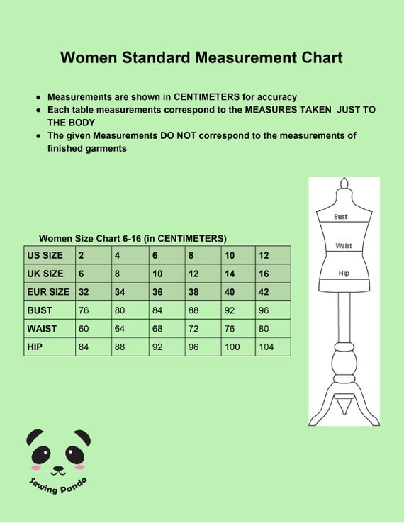 Women's pajama size chart outlet