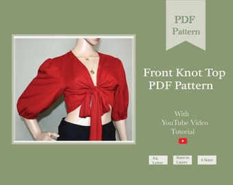 Women Front Knot Top Sewing Digital PDF Pattern | Crop Top Digital Pattern | Tie Knot Front Crop Top | SewingPandaPatterns