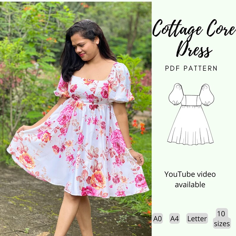 Cottage Core Puff Sleeve Dress Sewing Digital PDF Pattern - Etsy