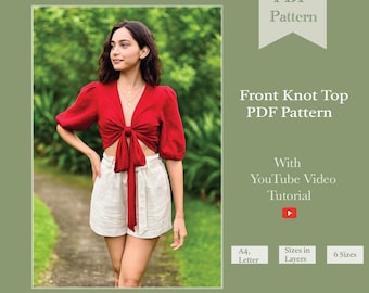 Women's Front Knot Crop Top Sewing Pattern (PDF Digital Download)