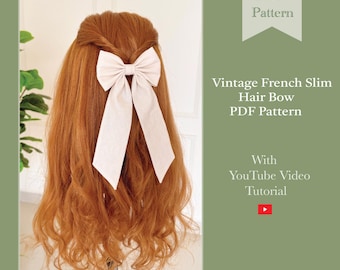 Pattern - Vintage Slim French Hair Bow Sewing PDF Pattern | Bow Pattern with Video tutorial