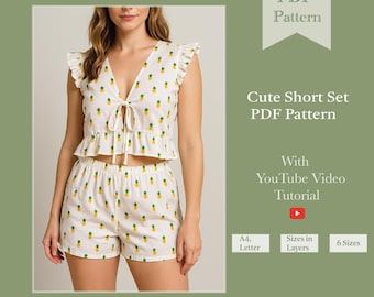 Cute Short Set PDF Pattern  | Short Set Digital Pattern | Pajama Set PDF Pattern | Summer Short Set